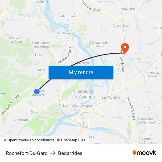 Rochefort-Du-Gard to Bédarrides map