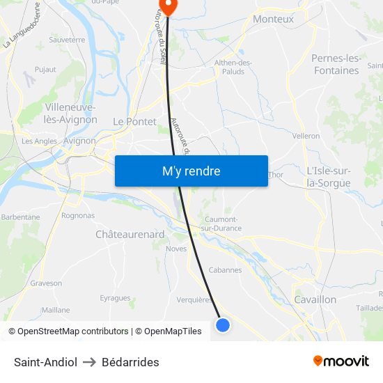 Saint-Andiol to Bédarrides map
