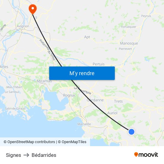 Signes to Bédarrides map
