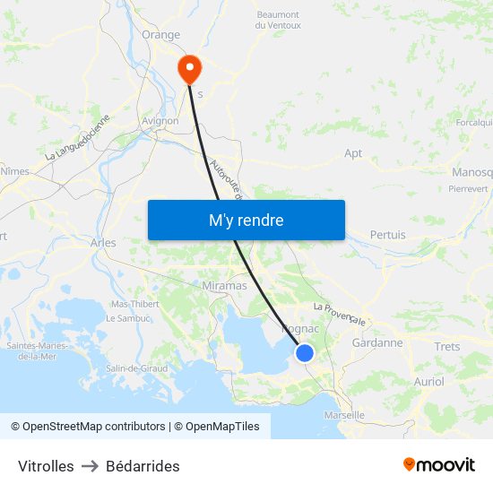 Vitrolles to Bédarrides map