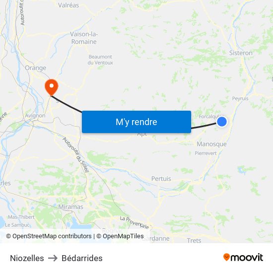 Niozelles to Bédarrides map