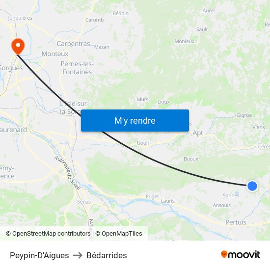 Peypin-D'Aigues to Bédarrides map