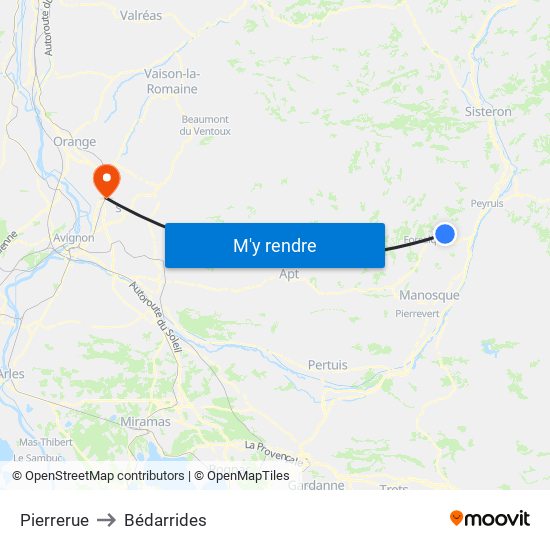 Pierrerue to Bédarrides map