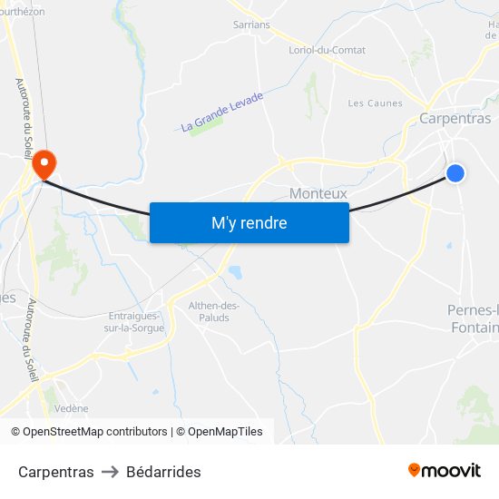 Carpentras to Bédarrides map