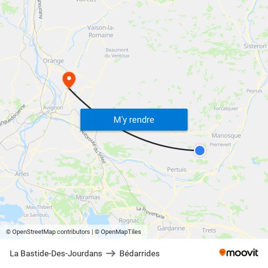 La Bastide-Des-Jourdans to Bédarrides map