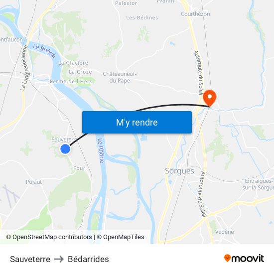 Sauveterre to Bédarrides map