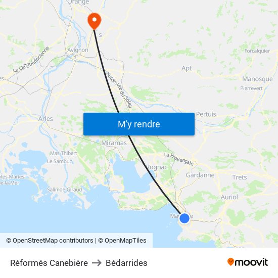 Réformés Canebière to Bédarrides map