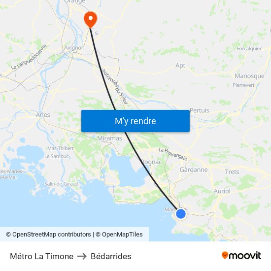 Métro La Timone to Bédarrides map
