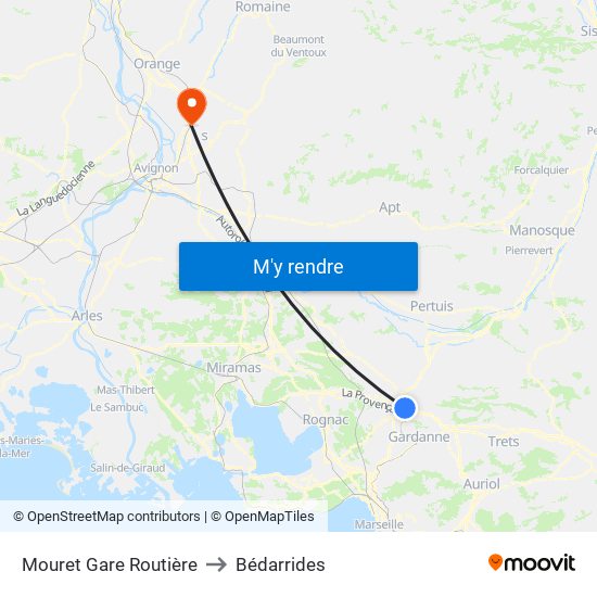 Mouret Gare Routière to Bédarrides map
