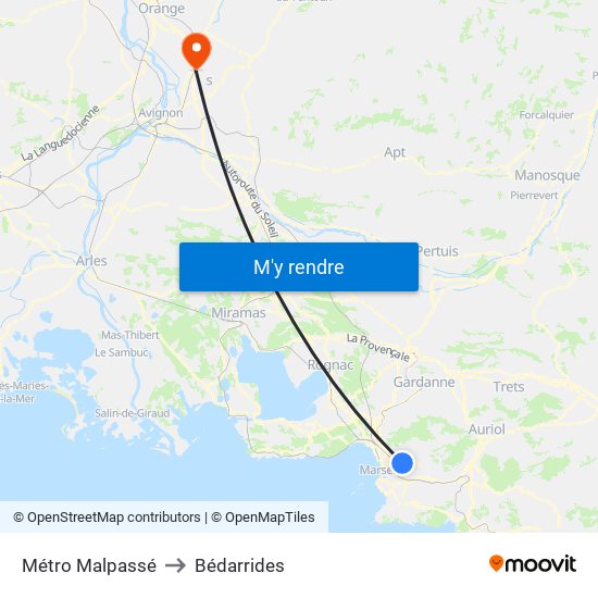 Métro Malpassé to Bédarrides map