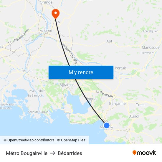 Métro Bougainville to Bédarrides map