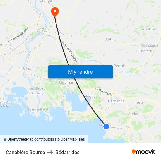 Canebière Bourse to Bédarrides map