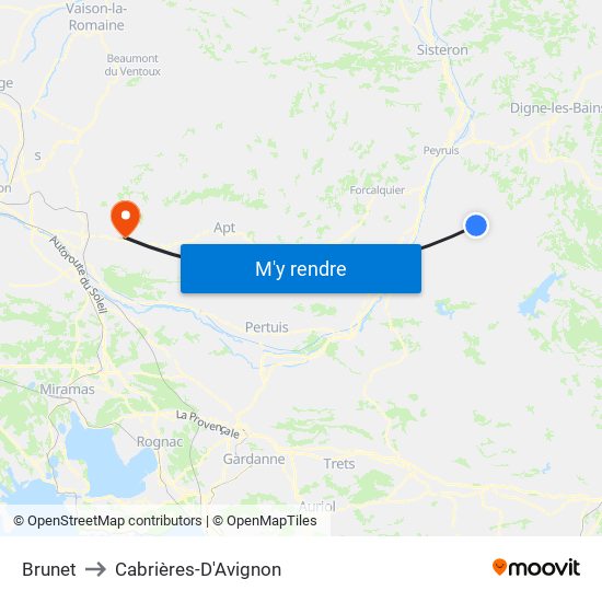 Brunet to Cabrières-D'Avignon map