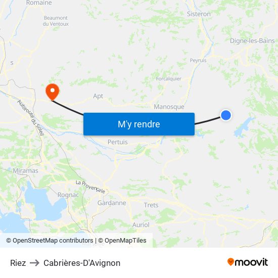 Riez to Cabrières-D'Avignon map