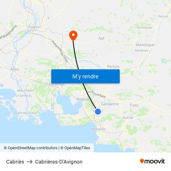 Cabriès to Cabrières-D'Avignon map