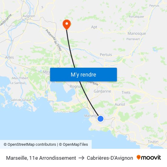 Marseille, 11e Arrondissement to Cabrières-D'Avignon map