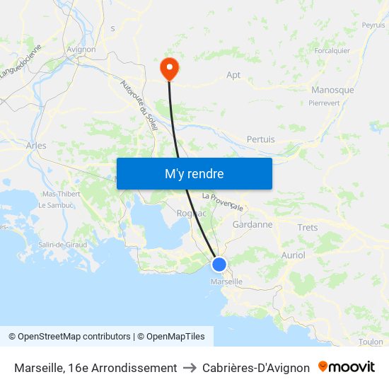 Marseille, 16e Arrondissement to Cabrières-D'Avignon map