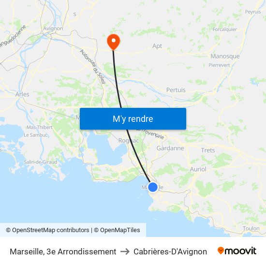 Marseille, 3e Arrondissement to Cabrières-D'Avignon map