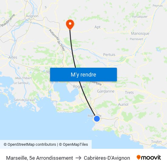 Marseille, 5e Arrondissement to Cabrières-D'Avignon map