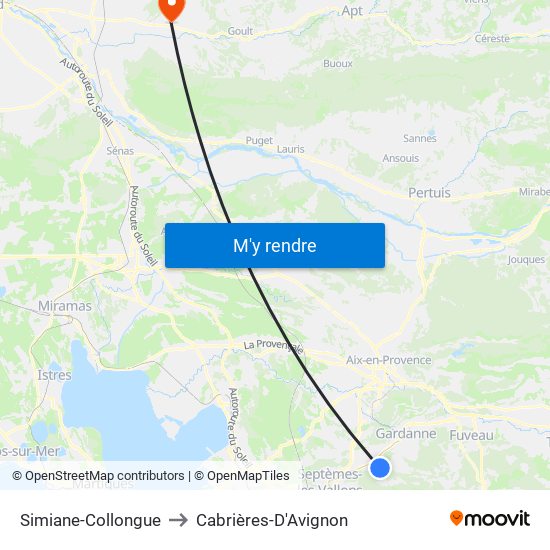 Simiane-Collongue to Cabrières-D'Avignon map