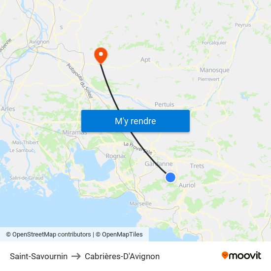 Saint-Savournin to Cabrières-D'Avignon map