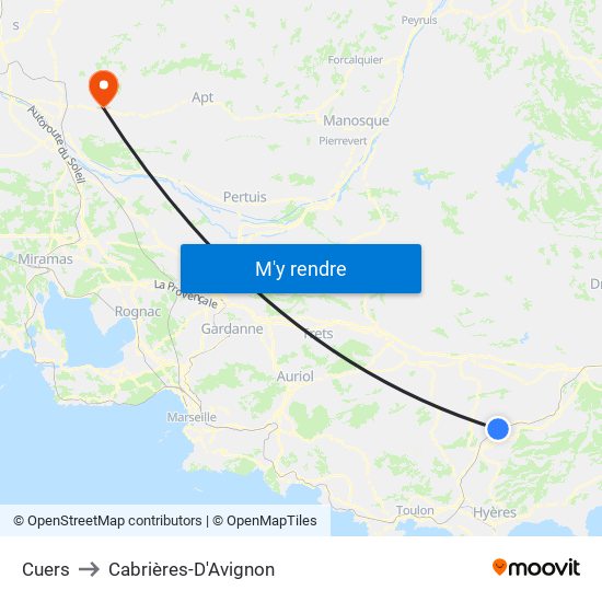 Cuers to Cabrières-D'Avignon map