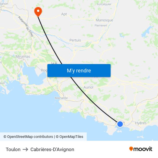 Toulon to Cabrières-D'Avignon map