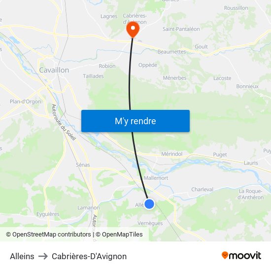 Alleins to Cabrières-D'Avignon map