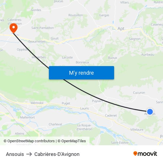 Ansouis to Cabrières-D'Avignon map