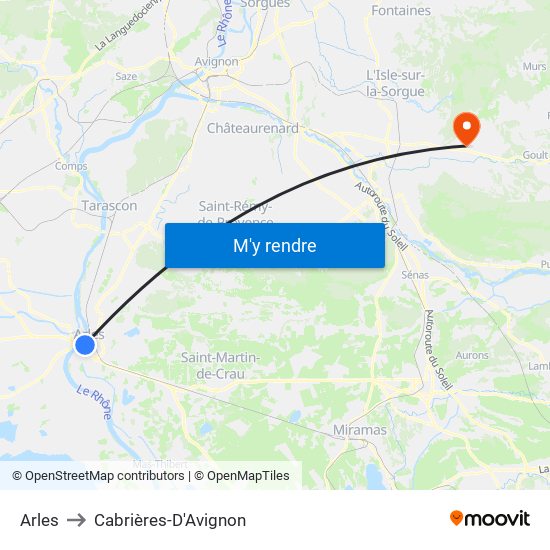 Arles to Cabrières-D'Avignon map