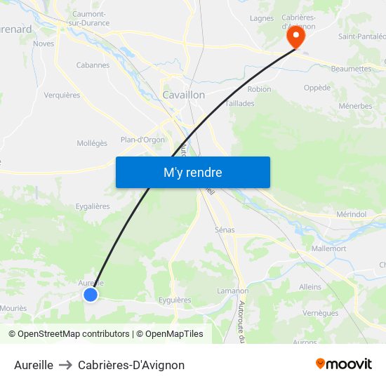 Aureille to Cabrières-D'Avignon map