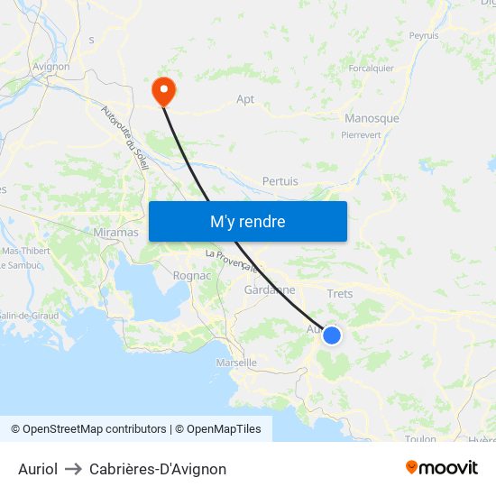 Auriol to Cabrières-D'Avignon map