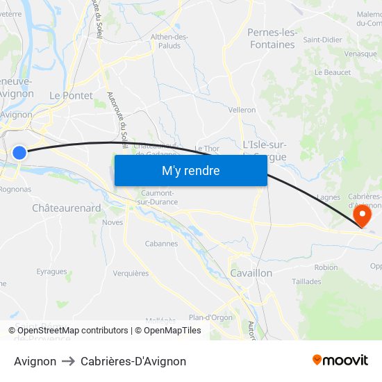 Avignon to Cabrières-D'Avignon map