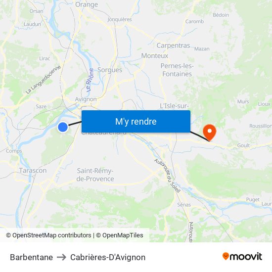 Barbentane to Cabrières-D'Avignon map