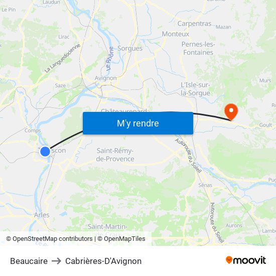 Beaucaire to Cabrières-D'Avignon map