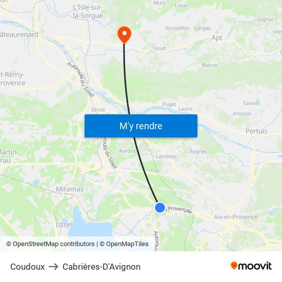 Coudoux to Cabrières-D'Avignon map