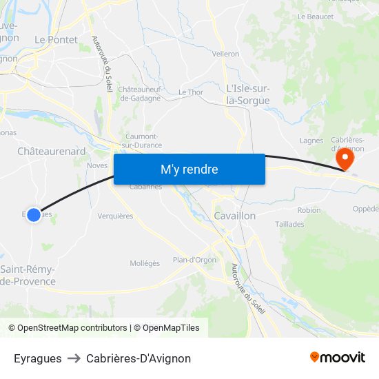 Eyragues to Cabrières-D'Avignon map