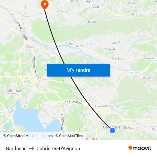 Gardanne to Cabrières-D'Avignon map