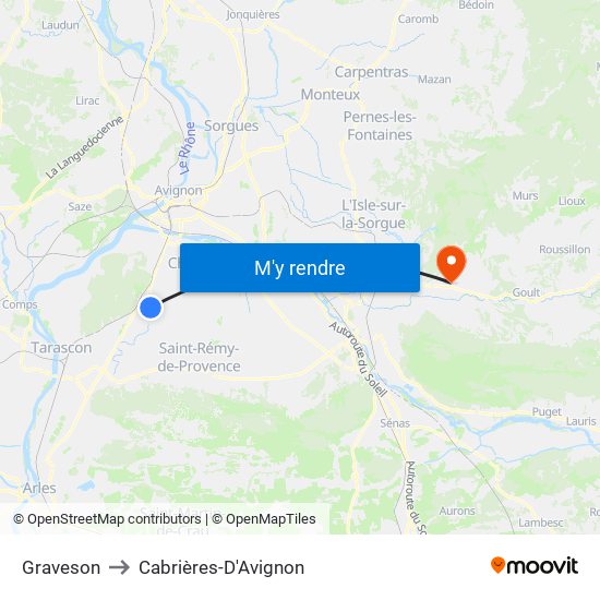 Graveson to Cabrières-D'Avignon map