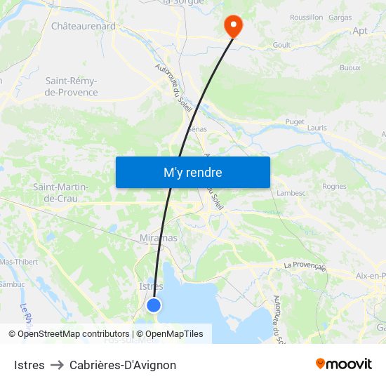 Istres to Cabrières-D'Avignon map
