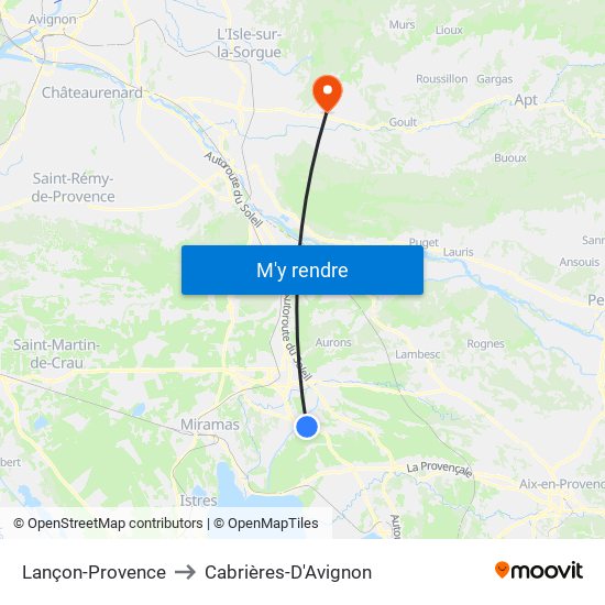 Lançon-Provence to Cabrières-D'Avignon map