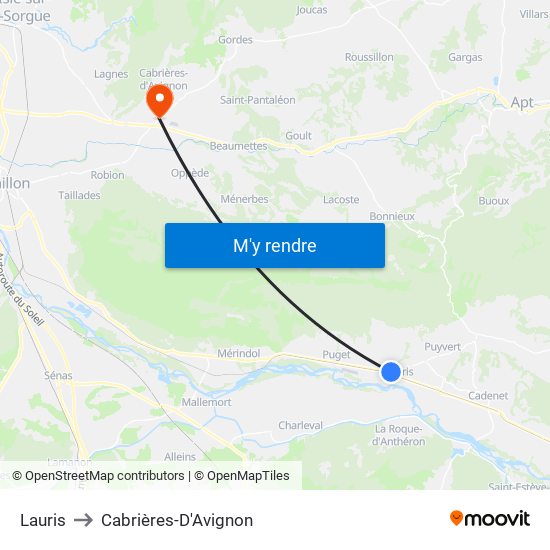 Lauris to Cabrières-D'Avignon map