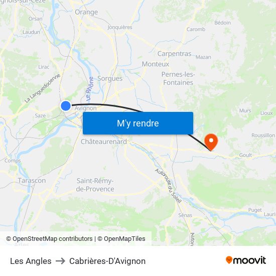 Les Angles to Cabrières-D'Avignon map