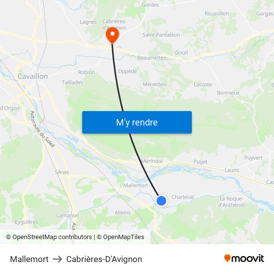 Mallemort to Cabrières-D'Avignon map