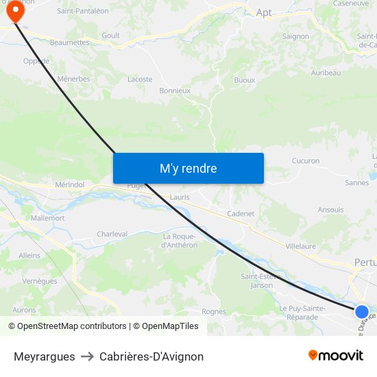 Meyrargues to Cabrières-D'Avignon map