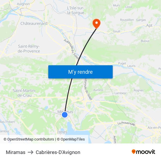 Miramas to Cabrières-D'Avignon map