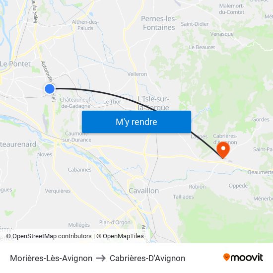 Morières-Lès-Avignon to Cabrières-D'Avignon map