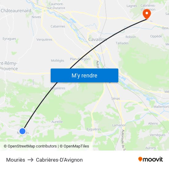 Mouriès to Cabrières-D'Avignon map