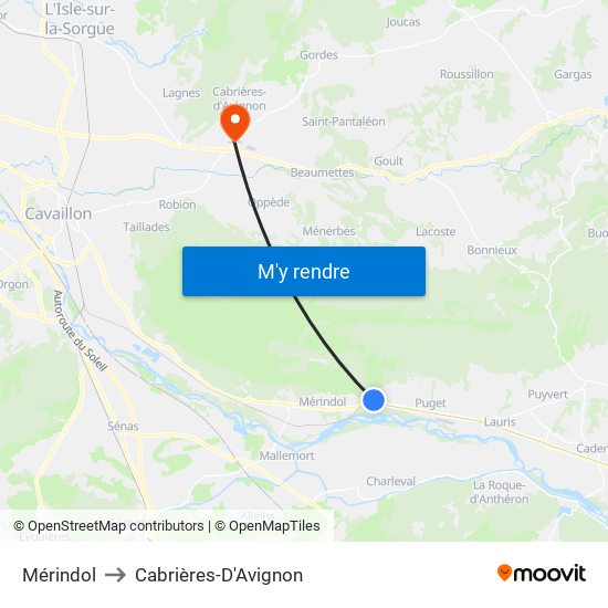 Mérindol to Cabrières-D'Avignon map
