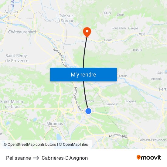 Pélissanne to Cabrières-D'Avignon map